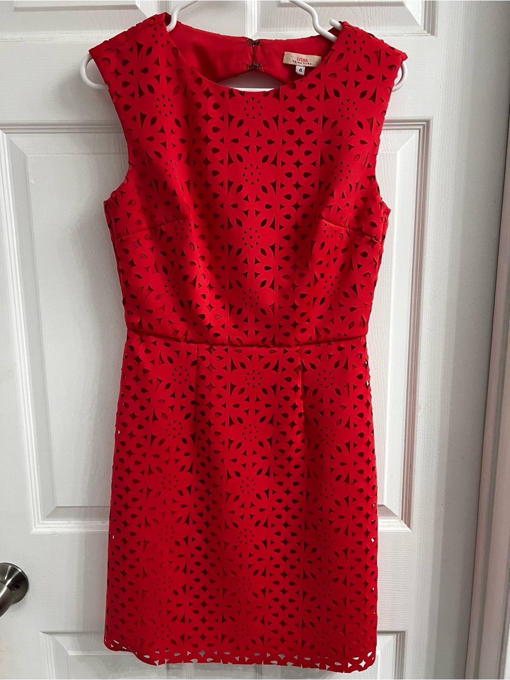 Trina Turk Sleeveless Pink Laser-Cut Sheath Dress